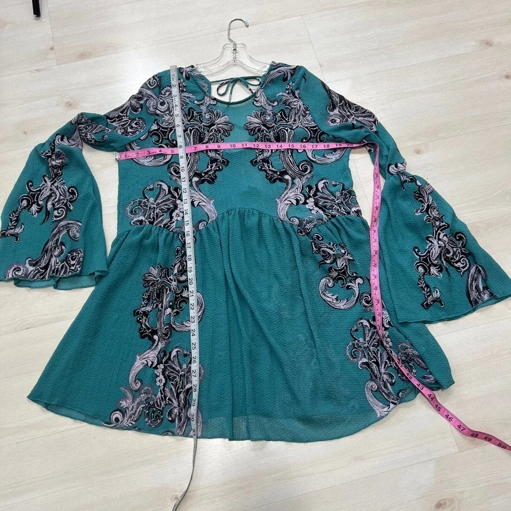 Intimately Free People Slip Dress SMALL Symphony Jade Combo Printed Bell Sleeve_10